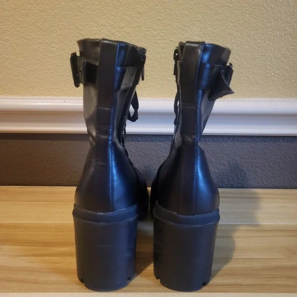 Mix No.6 Boots Valera Lace Up Combat Block Heels Black Faux Leather Women's 8M - Picture 10 of 16